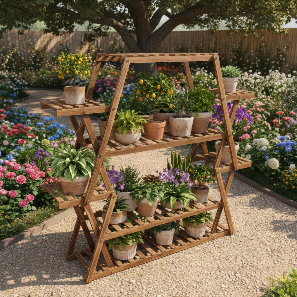 Tall Plant Stand 8 Tier 20-25 Potted Wood Flower Shelves Planter Rack - 37 x 10 x 42in