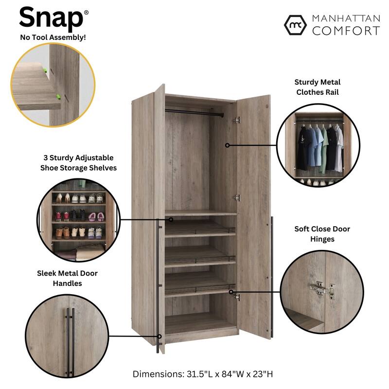 Manhattan Comfort Lee Modern 3.0 Freestanding Wardrobe Closet Armoire