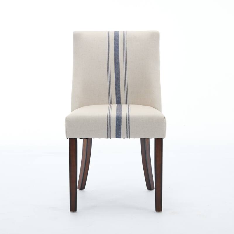 Modern Set of 2 Dining Chairs with Stitched Fabric Backrest, Padded Seat, Solid Wood Legs for Dining Room Living Room and Café