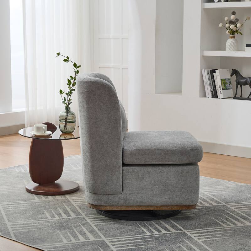 Chenille Upholstered Swivel Accent Chair, Armless Sofa Chair with Pillow, Lounge Reading Chair with Metal Base