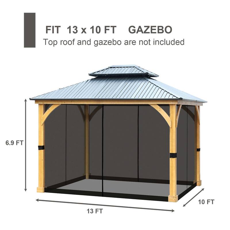 Aoodor Gazebo Netting Screen Replacement Outside Universal 4-Panel Sidewalls 10' x 13' (Only Netting)