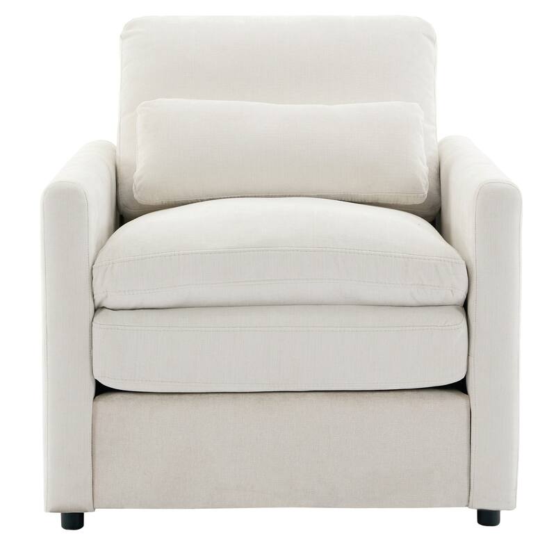 31.9" Beige Chenille Upholstered Armchair with Double Cushion and Ergonomic Design