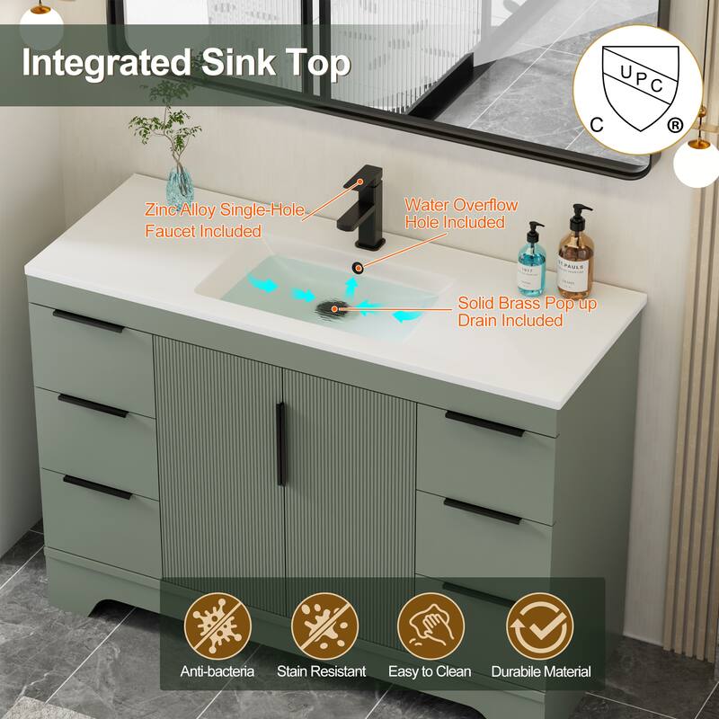 Vertical Stripes Bathroom Vanity Set with Sink Top & Faucet