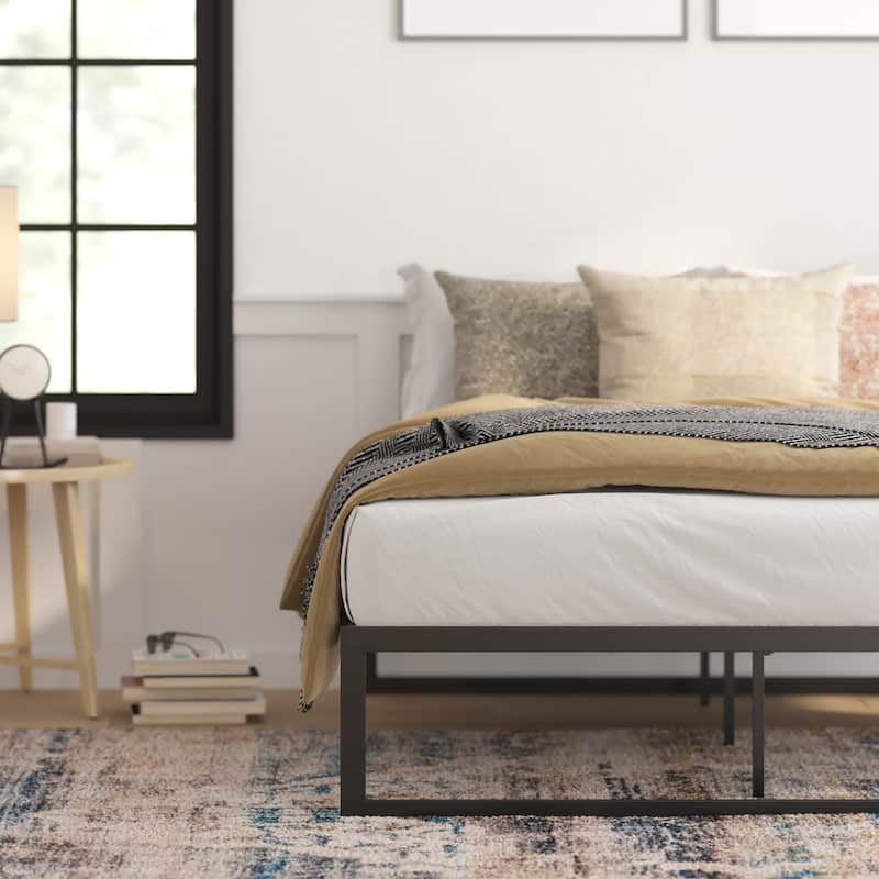 14" Metal Platform Bed Frame with Steel Slat Supports-No Foundation Needed
