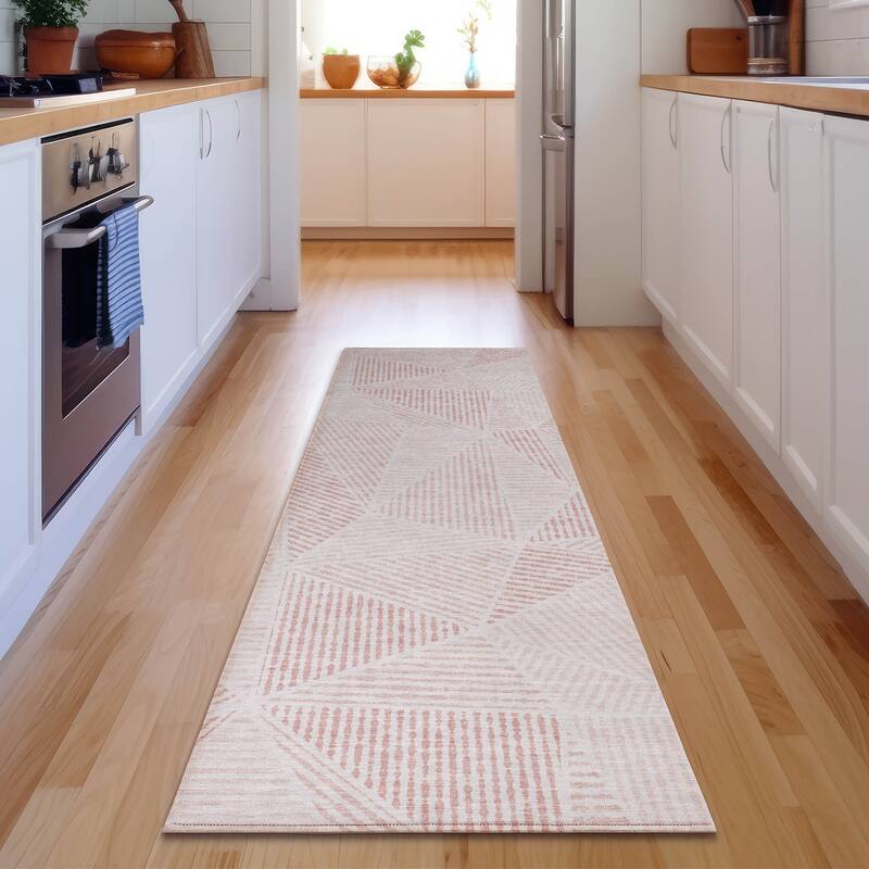 Premium Washable Super Soft Contemporary Mosaic Mayfield Rug - Blush - 2' 3" x 7' 6" - Runner