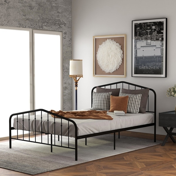 Traditional Spindle & Curved Design, Platform Metal Bed, Twin, Black. Opens flyout.