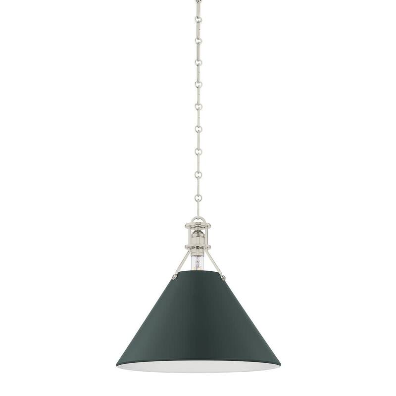 Hudson Valley Lighting Painted No.2 16" Wide Pendant - Polished Nickel / Soft Studio Green