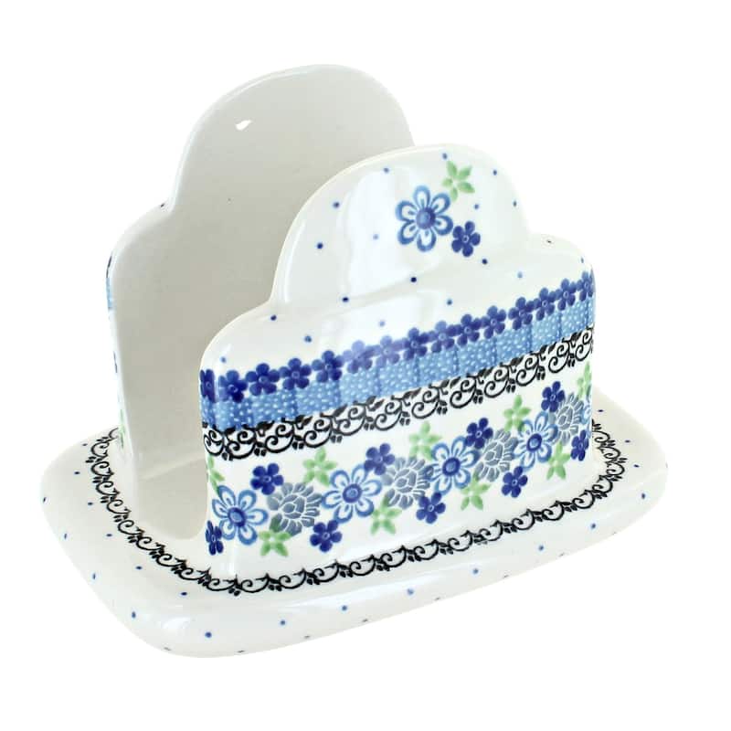 Blue Rose Polish Pottery 487 Ceramika Artystyczna Napkin Holder
