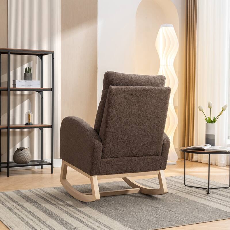 Modern Teddy Fabric Rocking Chair With Right Pocket For Indoor