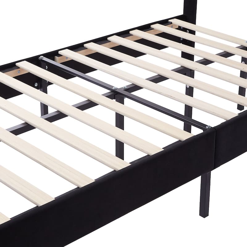 VECELO Twin Size Kids Beds Set of 2 Adjustable Headboard Soft Upholstered Headboard with Rivet Detail 8" Underbed Storage