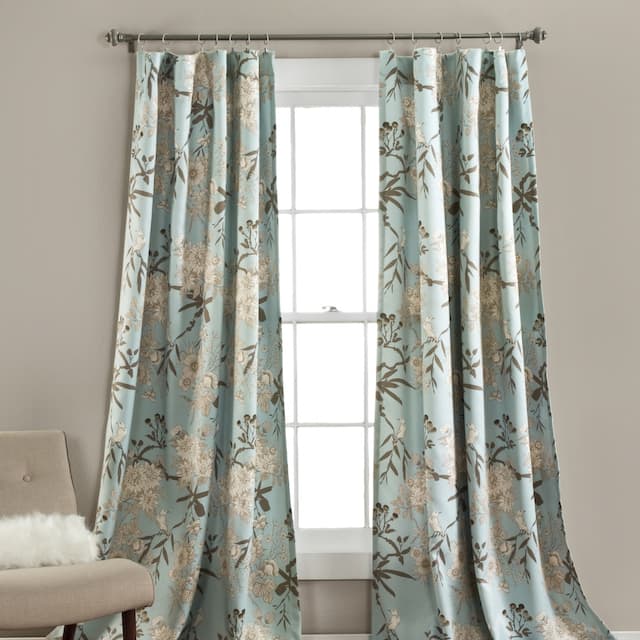 The Gray Barn Dogwood Floral Curtain Panel Pair - 95 Inches - Blue