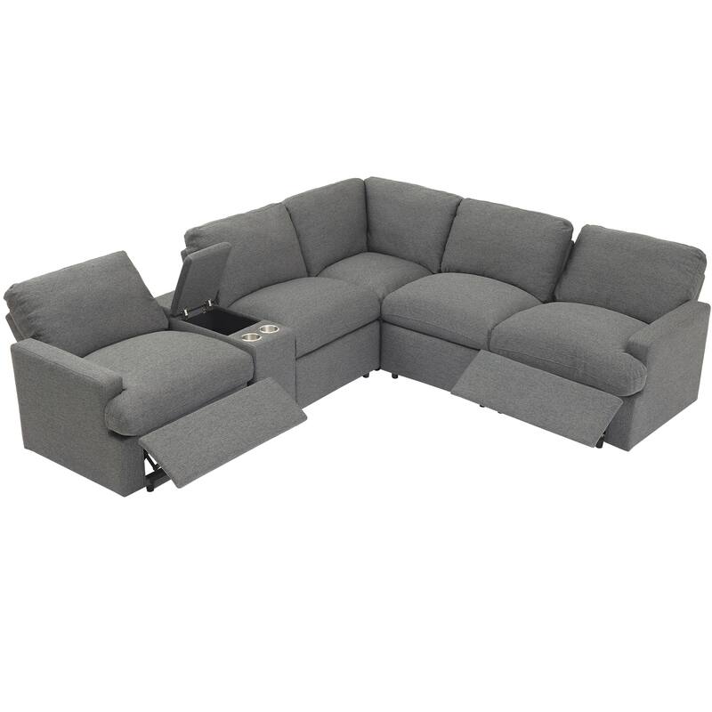 Roomfitters Power Recliner Corner Sofa with Storage Box, Cup Holders, USB Ports, and Power Socket, Perfect for Home Theater