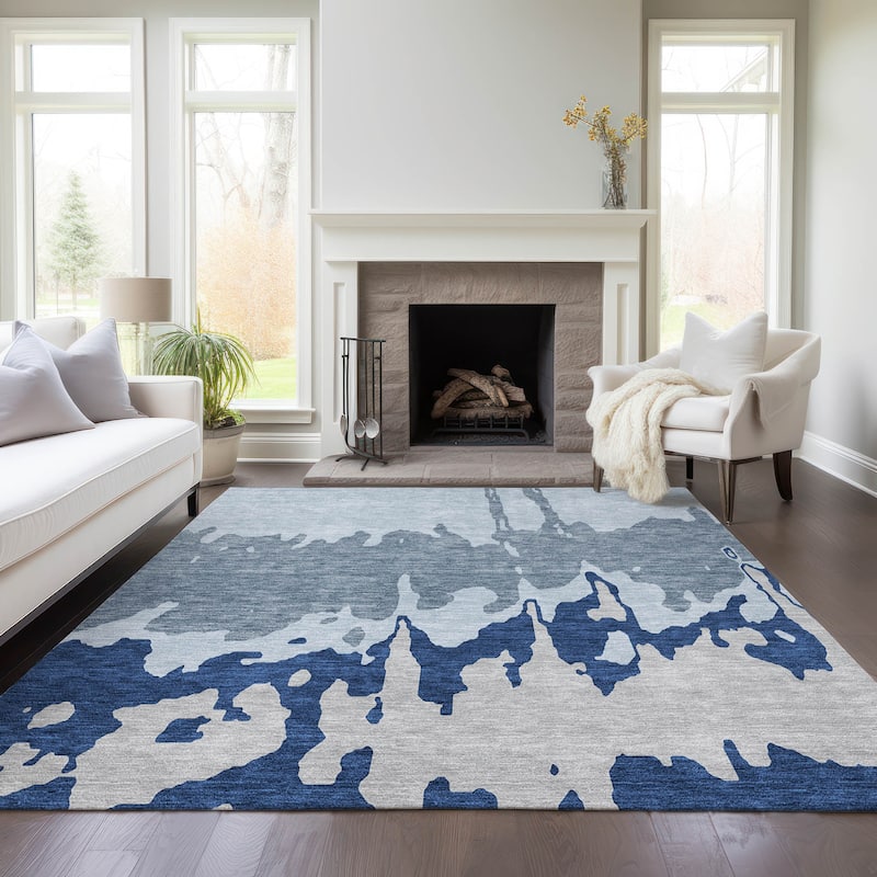 Machine Washable Indoor/ Outdoor Modern Abstract Chantille Rug
