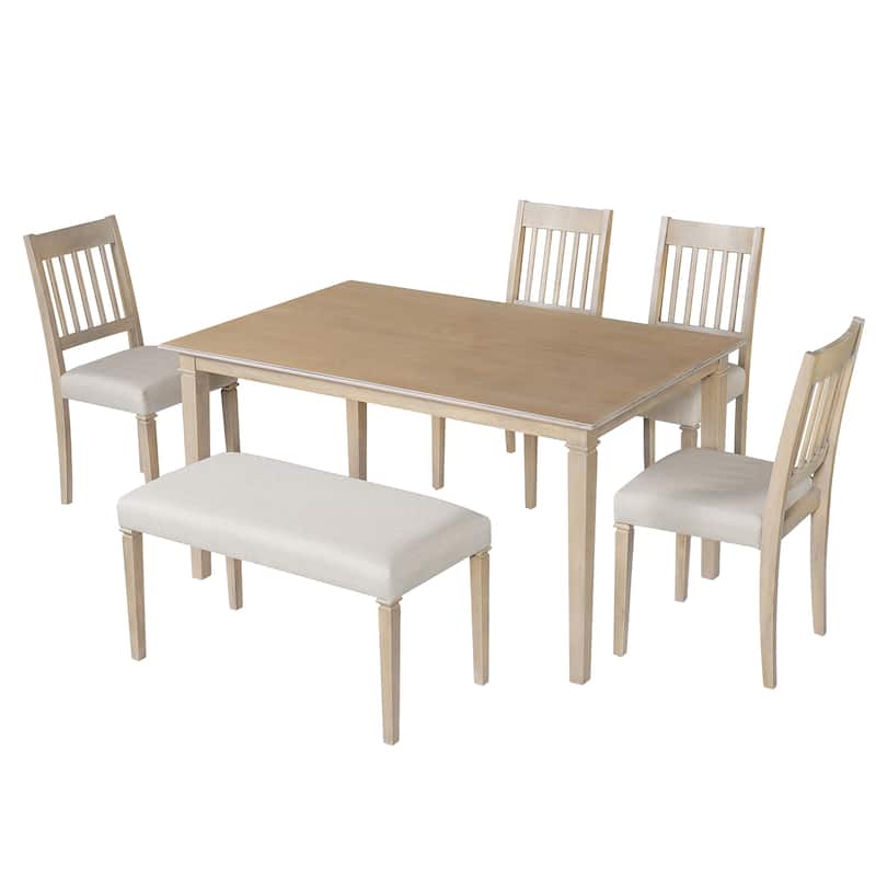 7-Piece Dining Table Set, Extendable Wood Dining Table with Removable Leaf, Kitchen Table Set with Upholstered Chair
