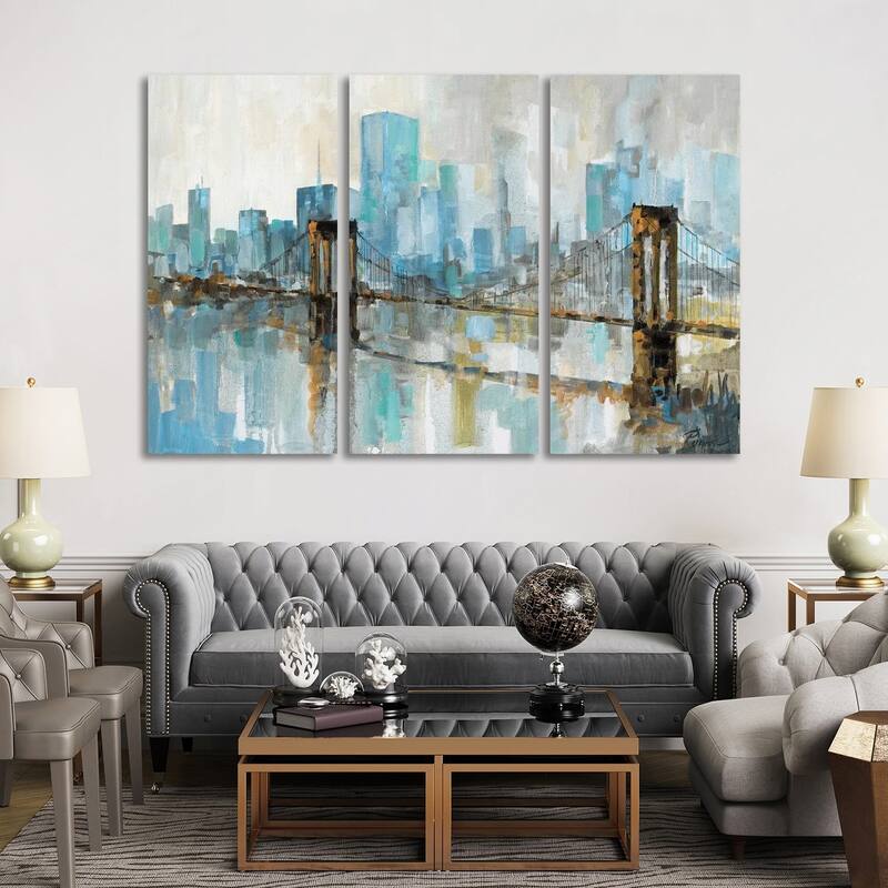 iCanvas "Teal City Shadows" by Ruane Manning 3-Piece Canvas Wall Art Set