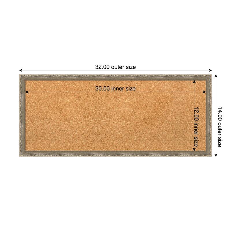 Mila Dark Silver Wood Framed Cork Board - Bulletin Board, Organization Board, Pin Board - Natural - 32 x 14 in