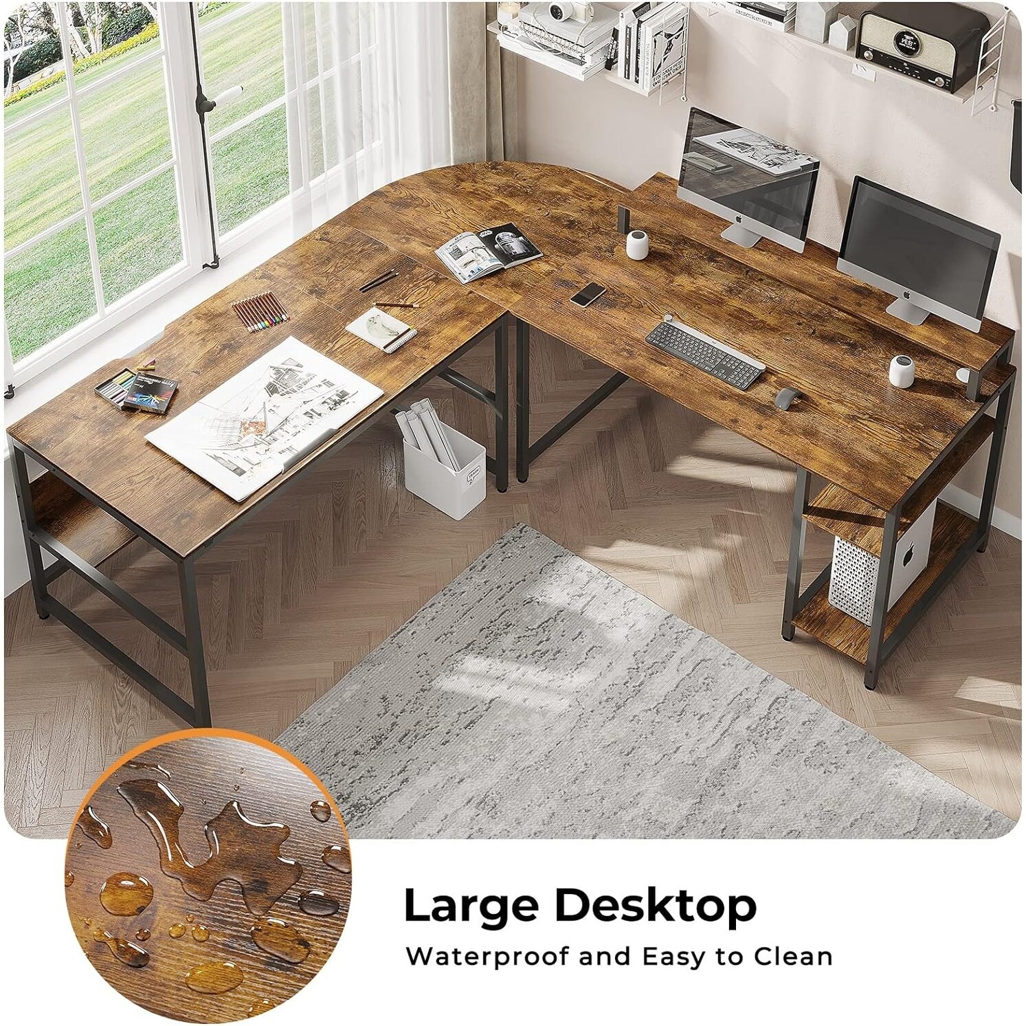 L Shaped Corner Computer Desk Drafting Drawing Table