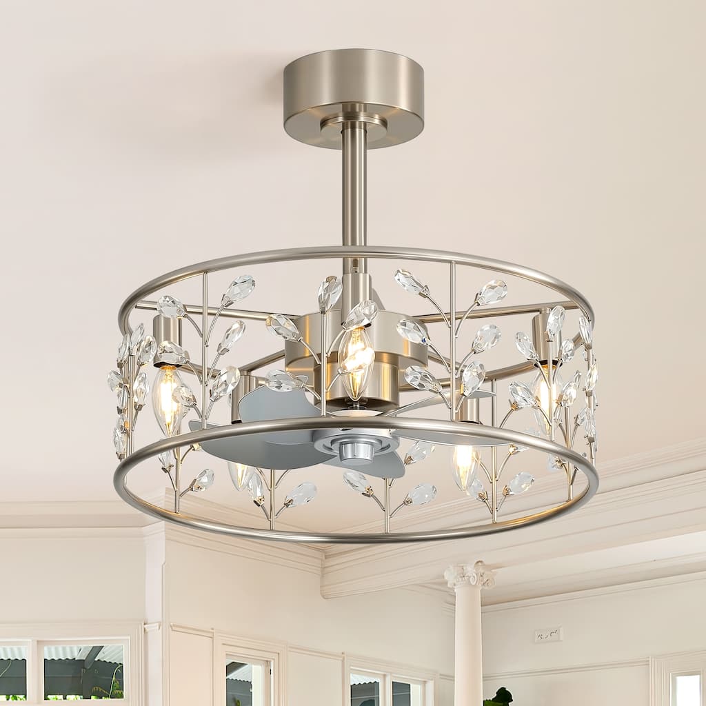 20" Glam Crystal Chandelier Caged Ceiling Fan with Light and Remote