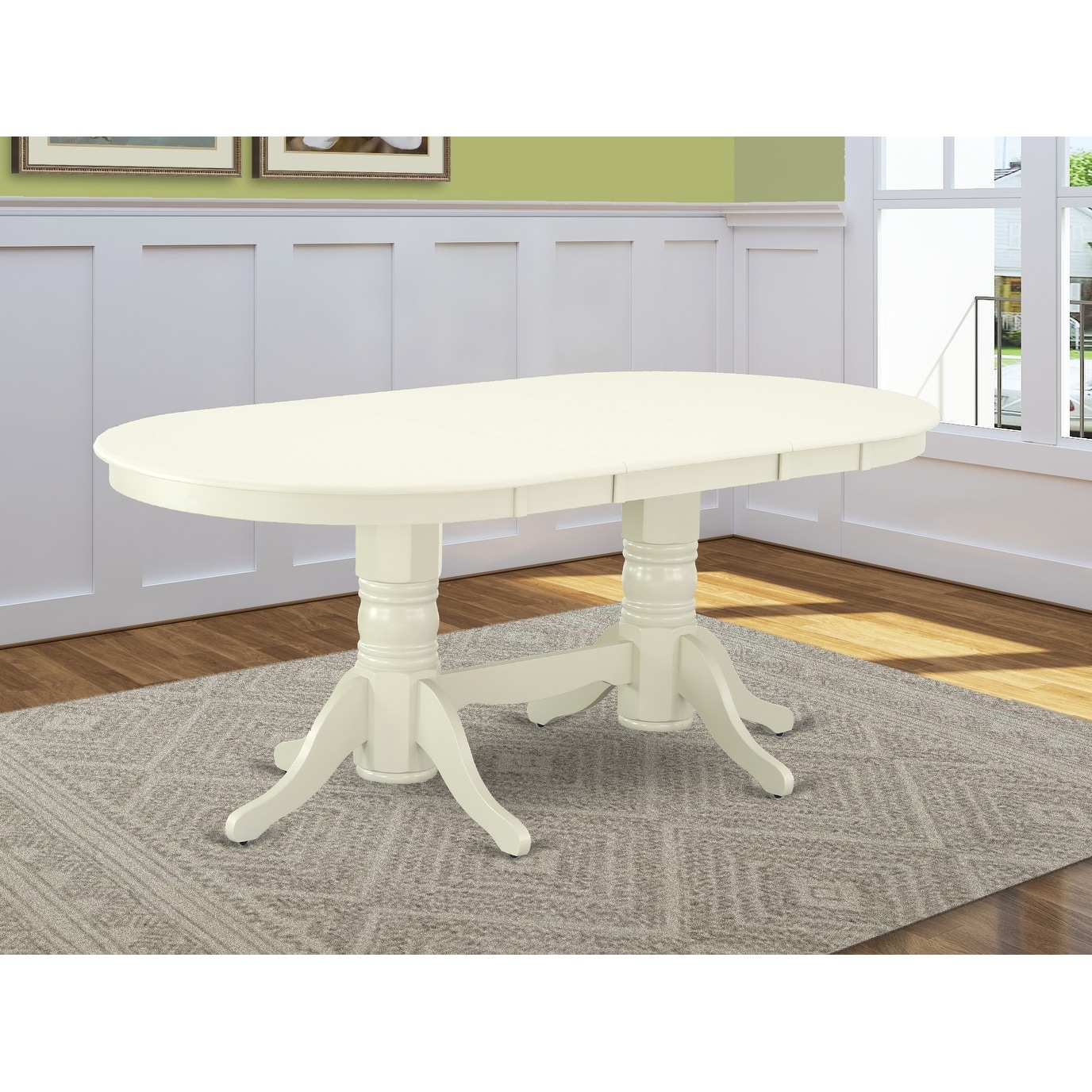 Vat Lwh Tp Vancouver Double Pedestal Dining Table With 17 Butterfly Leaf In Linen White Finish Off White Overstock 28181019