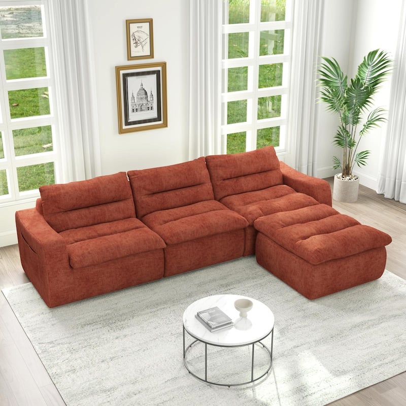 Ultra Comfy Lazy Beanbag Sofa, Modular L-Shape Compact Combined Seat - Orange