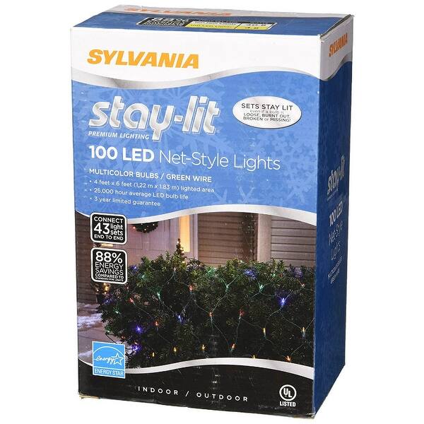 Shop Sylvania V44546 88 Stay Lit Christmas Led Net 100 Light Set Multi 4 X 6 Overstock 24163045