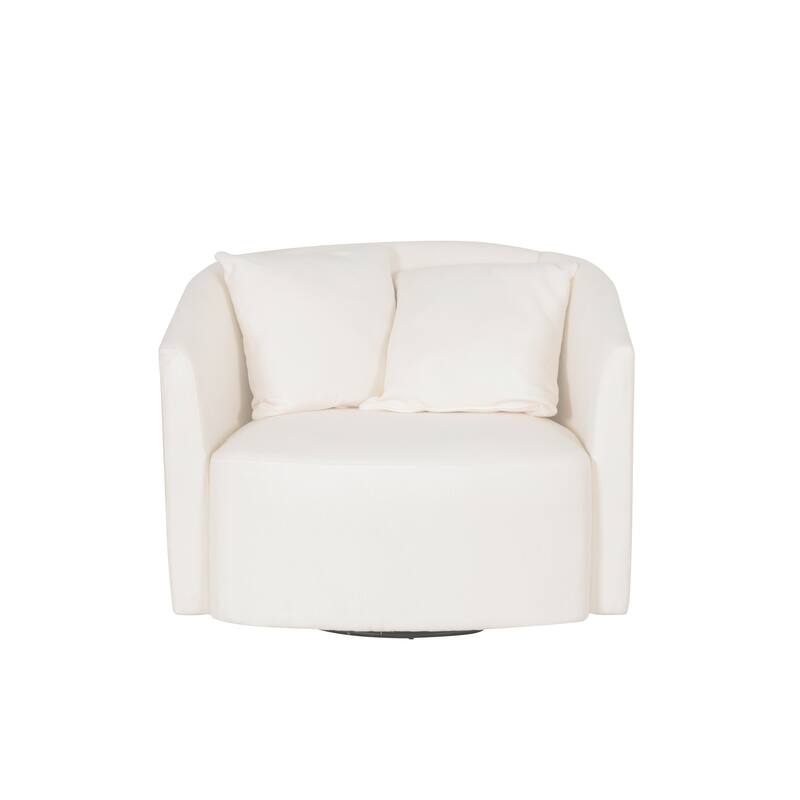 Rory Off-White Boucle Swivel Accent Chair with Pillows