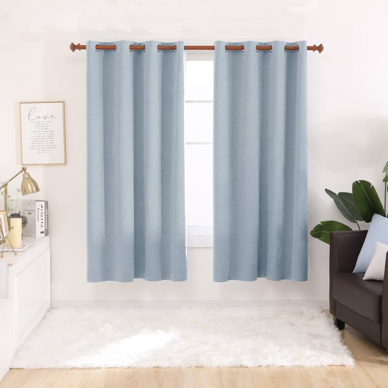 Deconovo Total Blackout Faux Linen Curtains 2 Panels - 52W x 72L - Clooded Sky