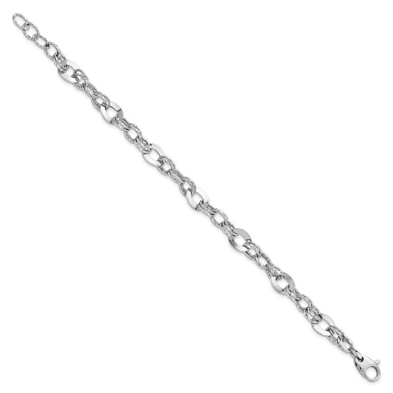 Curata 14k White Gold Fancy Polished Sparkle Cut Bracelet 7.5 Inch