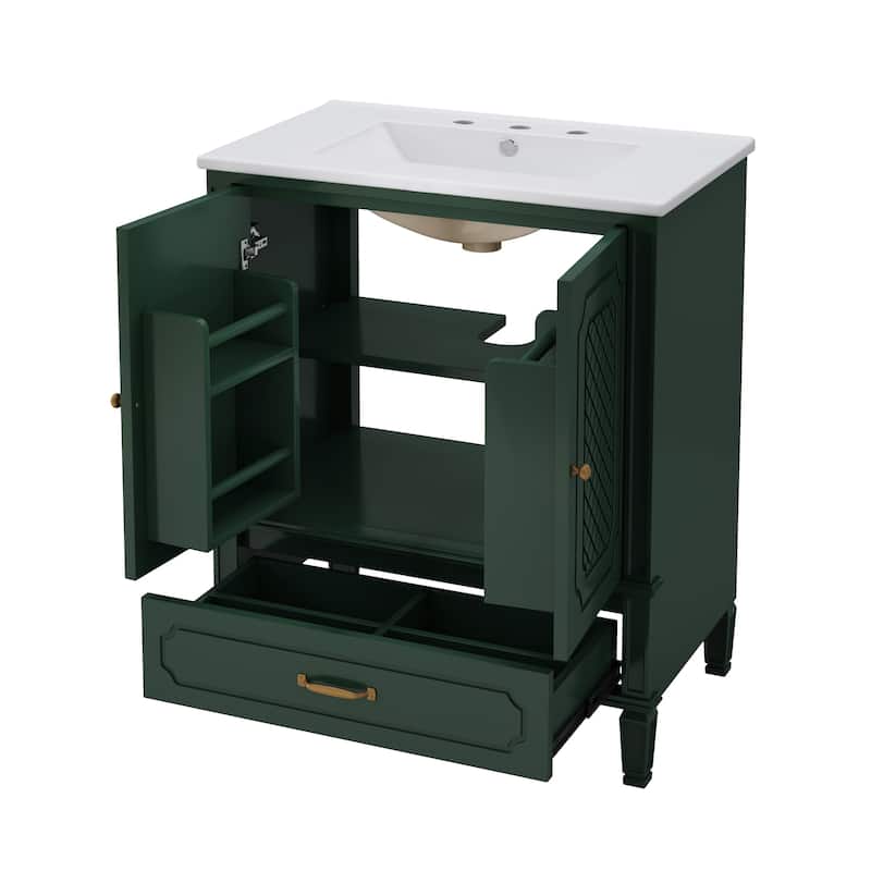 Bathroom Vanity with Sink, Freestanding Bathroom Vanity Set, Bathroom Cabinet with Drawer, Door Shelf & Soft-Closing Door