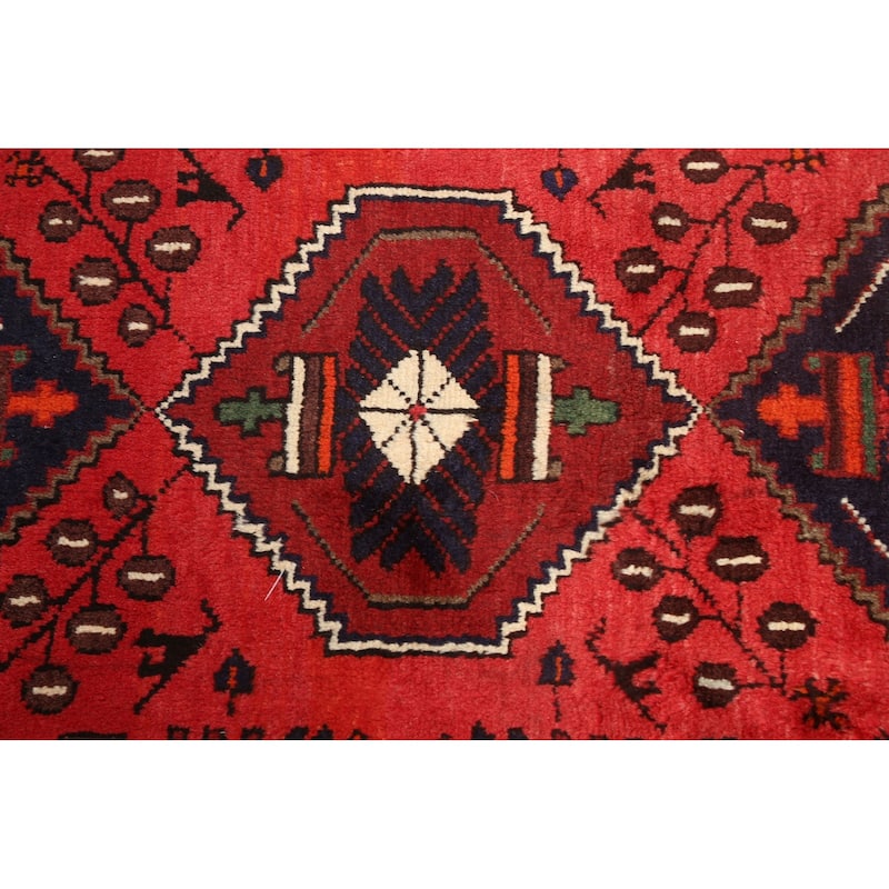 Geometric Persian Hamedan Area Rug Wool Hand-knotted Kitchen Carpet - 3'2" x 4'7"
