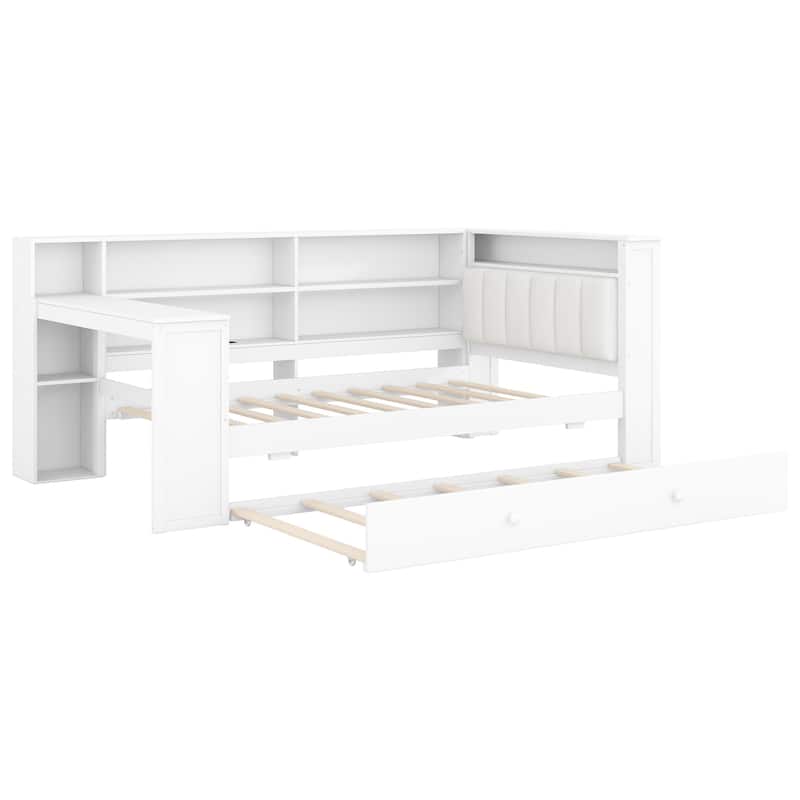 Daybed with Desk & Trundle Storage Bookcase Daybed with Socket and LED
