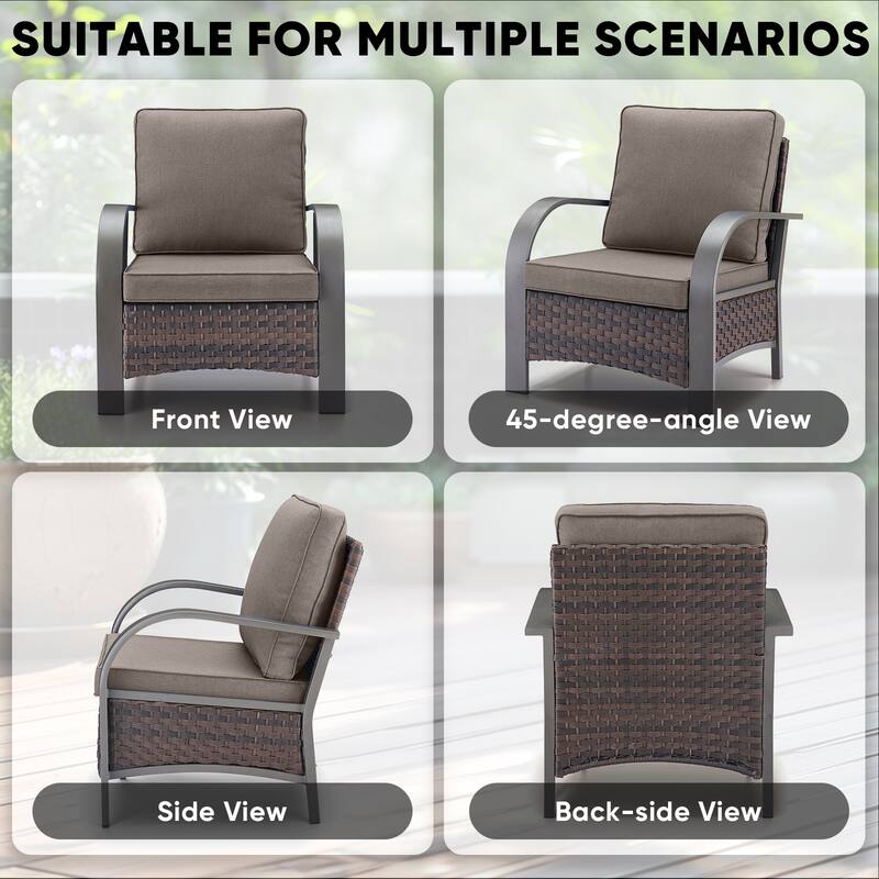 2PCS Patio Chair, 2PCS Ottoman with Fire Pit Table