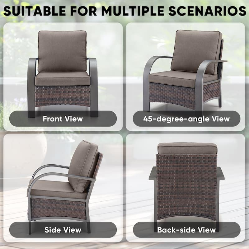 Outdoor Patio 4PCS Chair with Fire Pit Table - Grey cushion - Brown