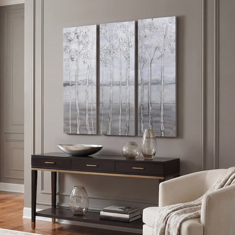 Silver Winter Textured Metallic Hand Painted Wall Art by Martin Edwards