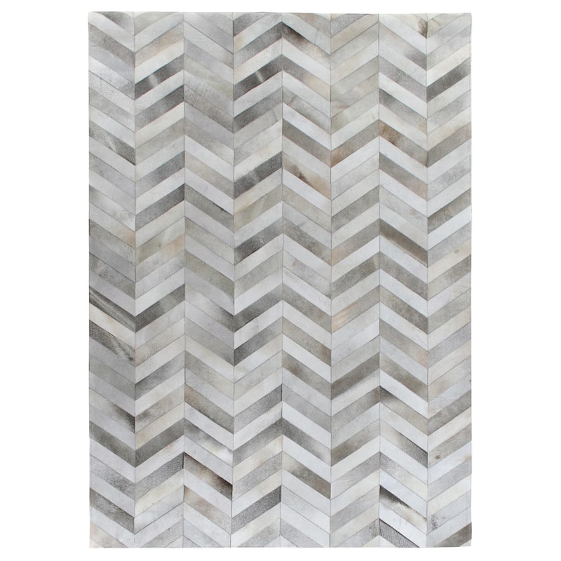 Exquisite Rugs Chevron Hide Silver / White Leather Hair-on Hide Rug (8' x 11'). - 8' x 11'