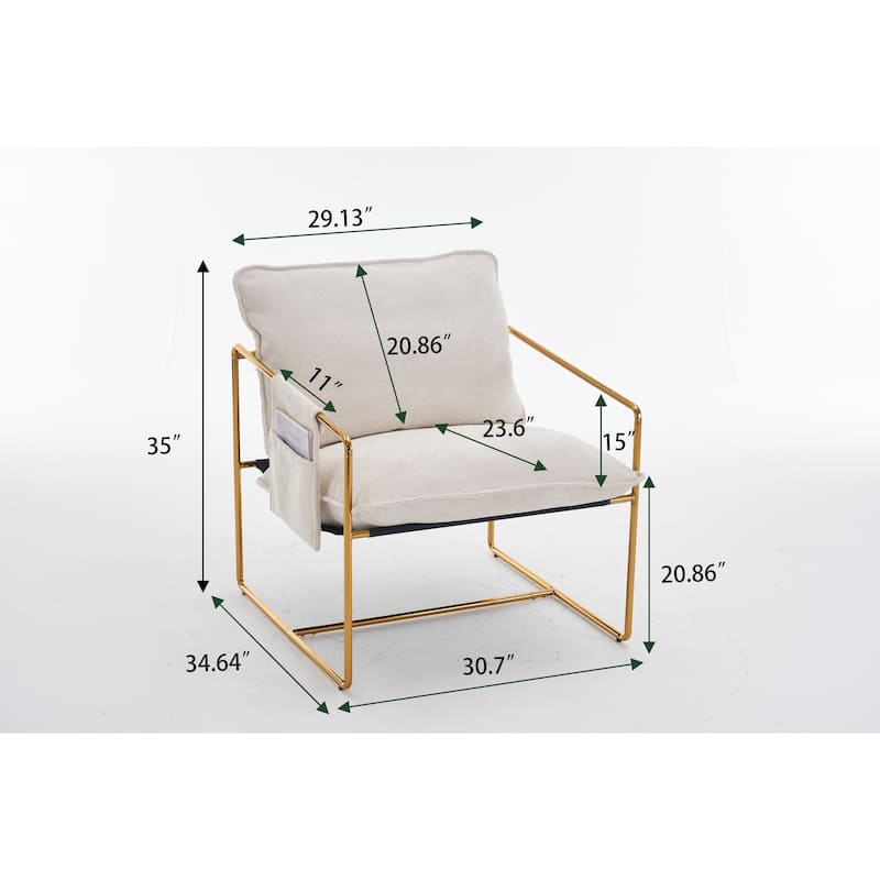 30.7" Arm Chair with Metal Frame and Gold Accents (Set of 2)