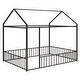 preview thumbnail 10 of 22, Metal Full Size Floor Bed with Fence and Semi-enclosed House Roof