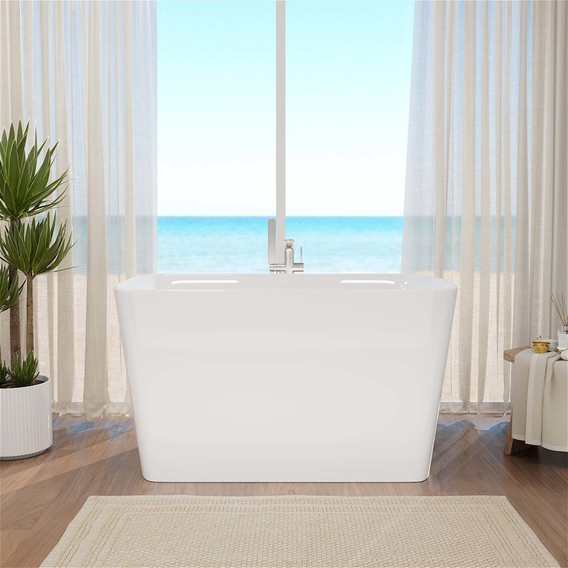 47 in. Acrylic Freestanding Flatbottom Japanese Soaking Bathtub Not-Whirlpool SPA Tub with Pedestal - White
