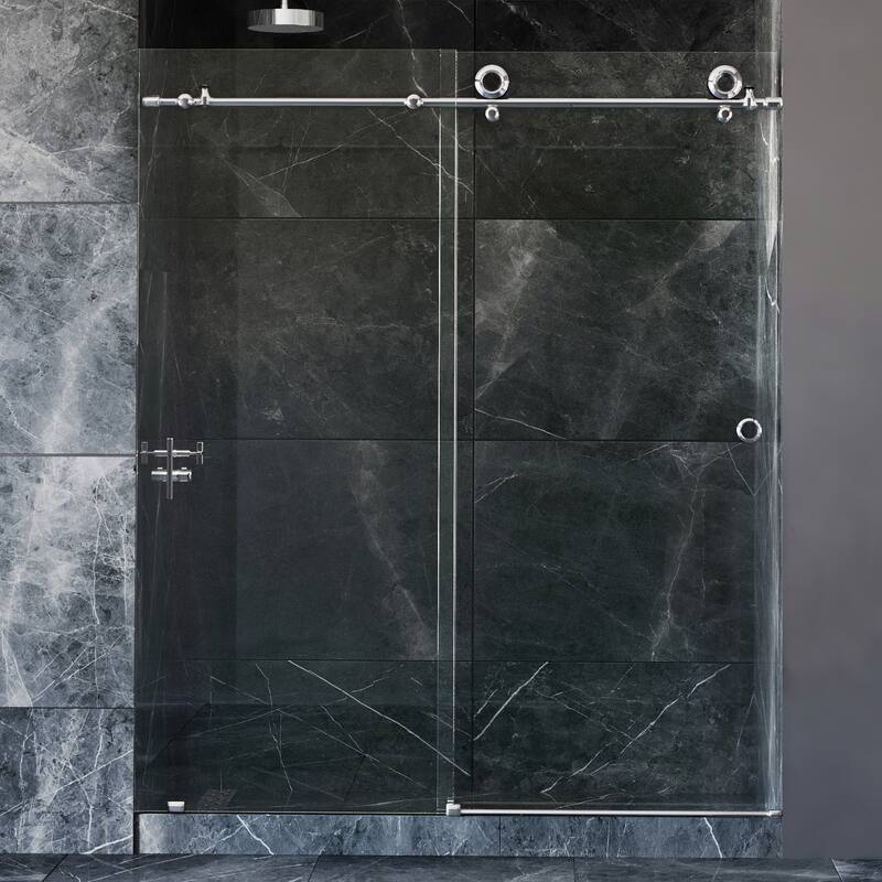 Seawin Hugo 56 - 60 x 78 inches Frameless Sliding Shower Door 3/8 in. (10 mm) Clear Tempered Glass with NanoShield Coating - Polished Stainless.