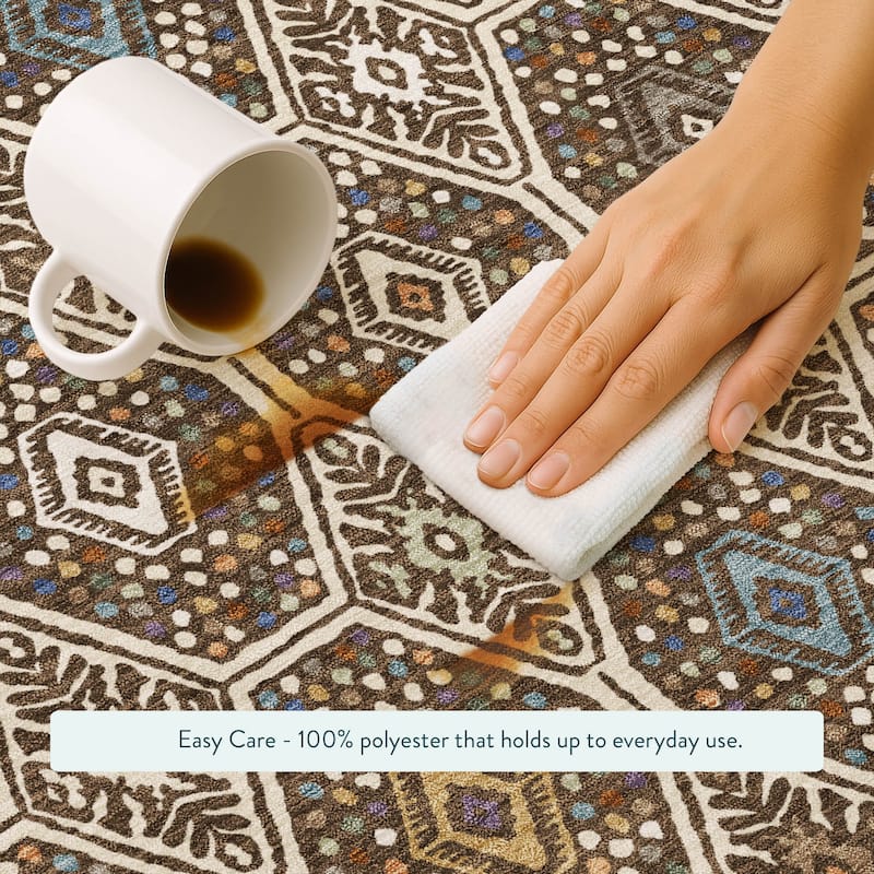 Machine Washable Indoor/ Outdoor Modern Hexi Chantille Rug