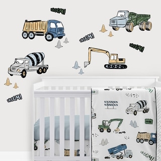 Construction Truck Collection Peel Stick Wall Decal Stickers Art Nursery Decor (Set of 4) -Grey Yellow Blue Green Transportation