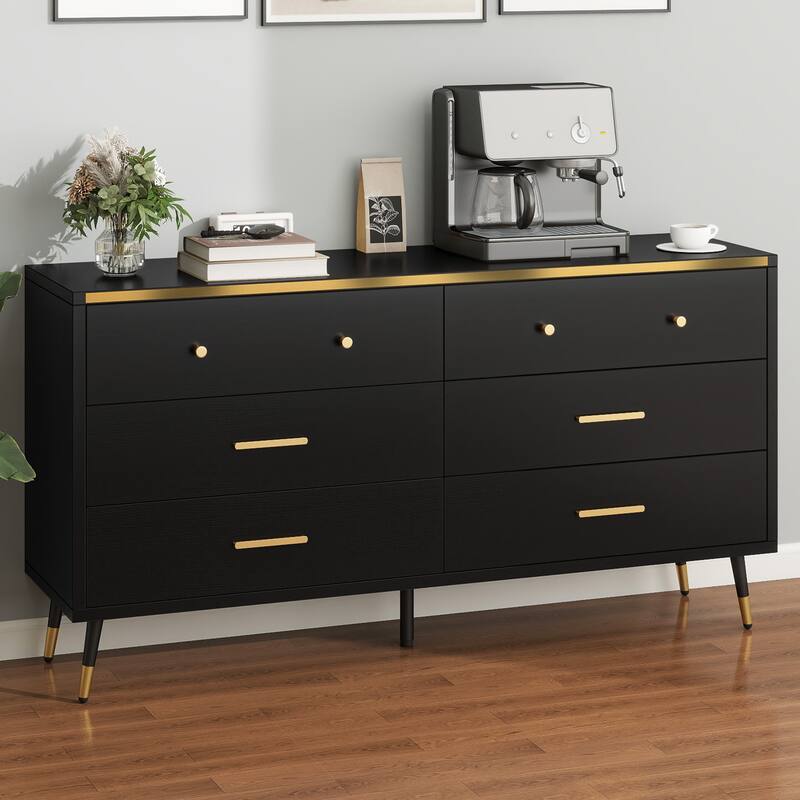 Moasis 47" W 6 Drawers Double Dresser for Bedroom, Chests of drawers - 55" Black - 6-drawer