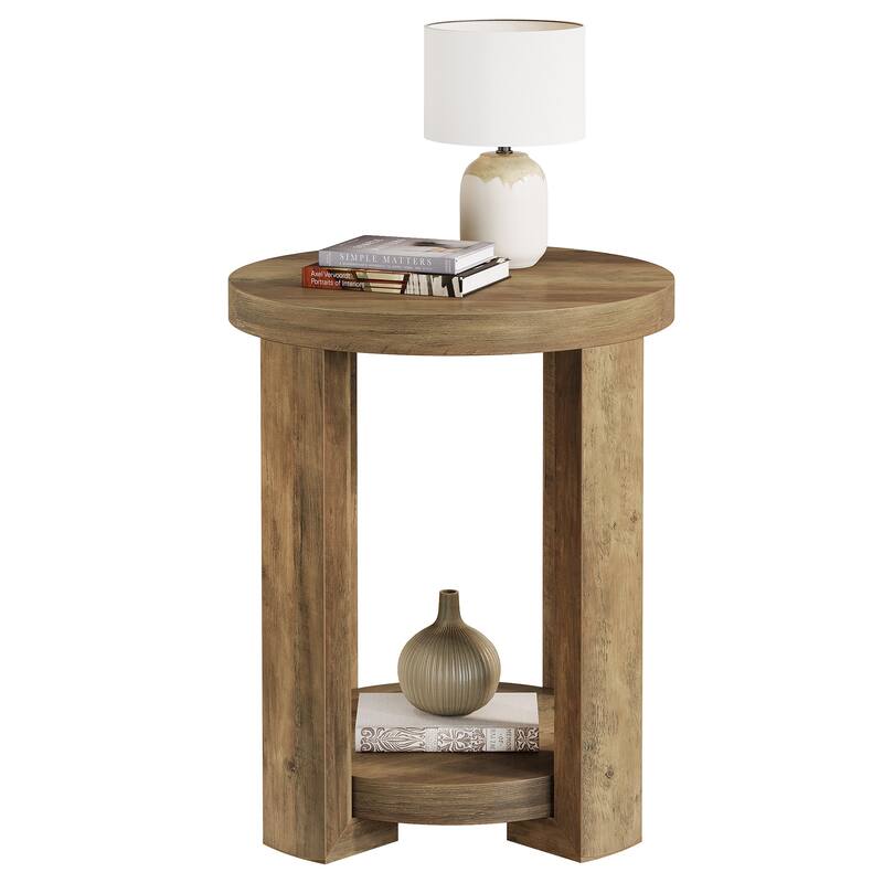 Round End,Side Table with Lower Shelf, Bedside Accent Furniture
