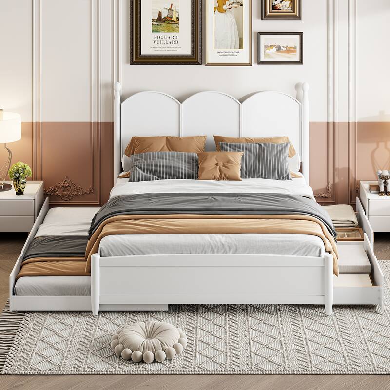 Queen Size Platform Bed With with 2 Big Drawers and Twin XL Size Trundle