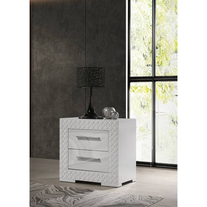 Pierce 2-drawer Nightstand Bedside Table - White High Gloss