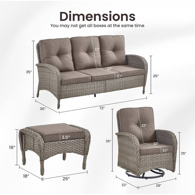 Gymojoy 5-Piece Outdoor Wicker Patio Furniture with 3 Seat Sofa & Swivel Chair, Coversation Set with Water Resistant Cushions