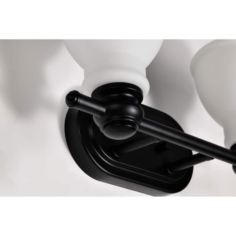 Russel 2 Light Vanity Matte Black with Satin White Glass - Matte Black