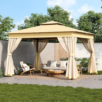 10x12 Outdoor Gazebo Tent with Double Roofs(Beige)
