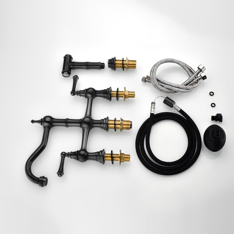 Two-Handles Bridge Kitchen Faucet with Side Sprayer