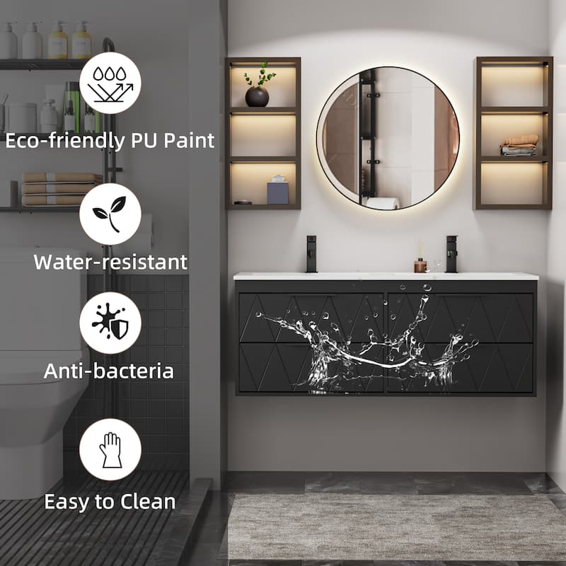 24"/30"/36"/48" Ceramic Vessel Sink Wall Mounted Bathroom Vanity Set